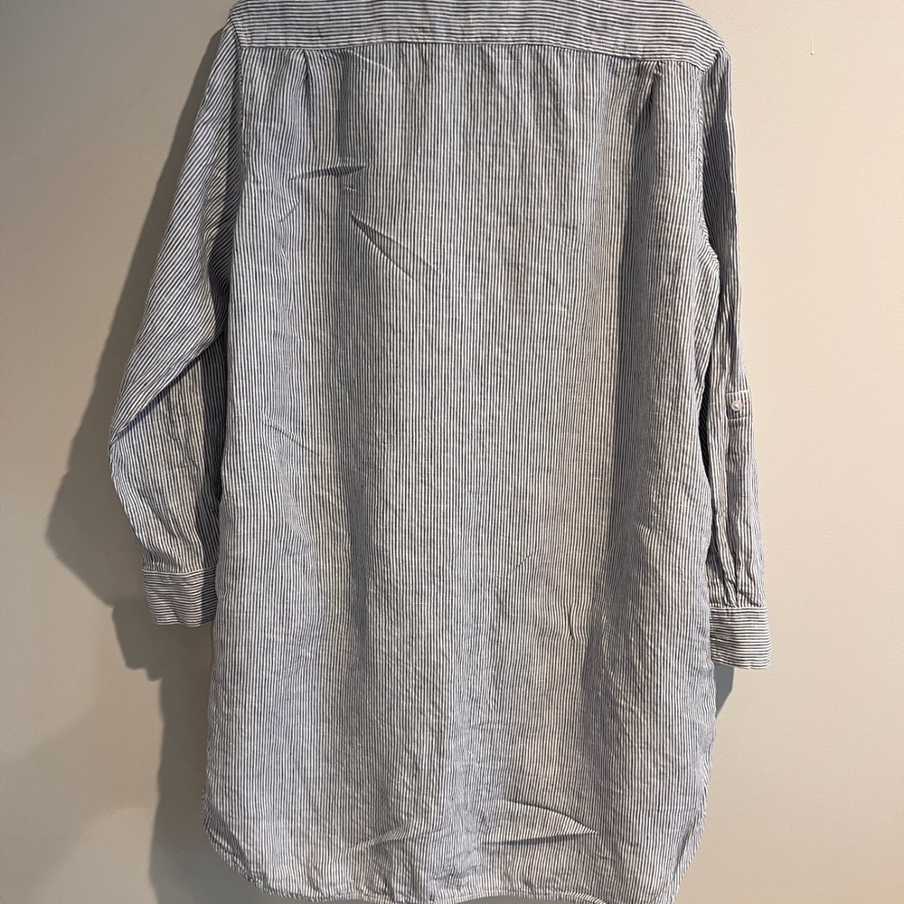 Quince 100% European Linen Shirt Dress Medium Blue White Pinstriped EUC Striped - Picture 9 of 12